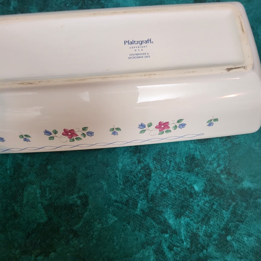 Pfaltzgraff Floral Ceramic Tray with Red and Blue Accents 6" x 15"